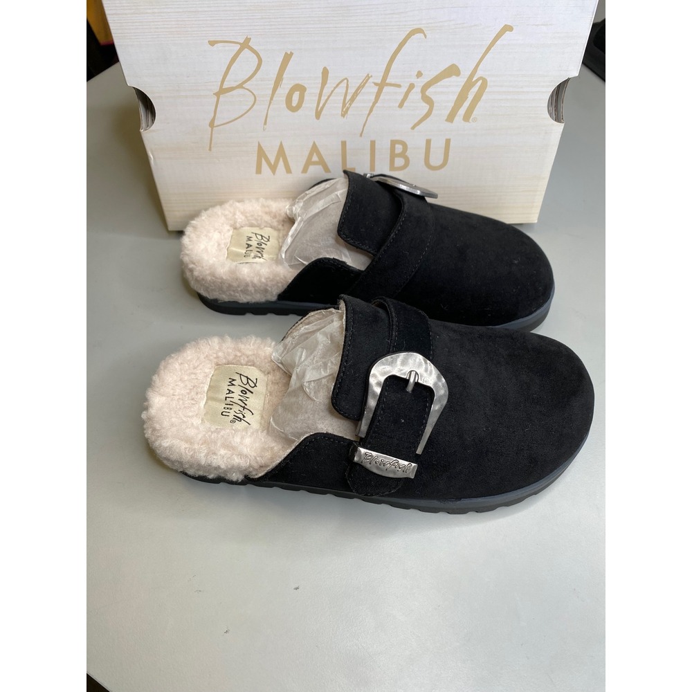 Blowfish Malibu Sienna Cozy Black Suede Vegan Shearling Clog Mules J6663F1001 6M